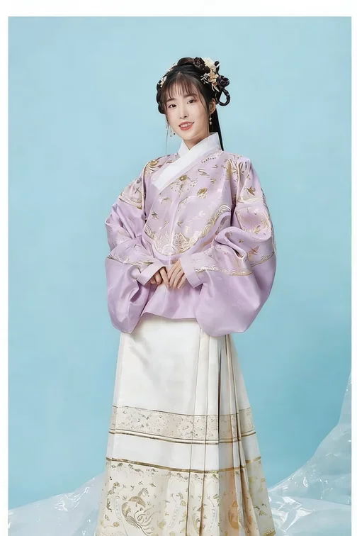 Chaqueta Corta de Primavera para Mujer, Estilo Hanfu, con Tejido Dorado, Cuello Camisero, Manga Pipa, Cintura Alta, 100% Algodón, Prenda Tradicional China