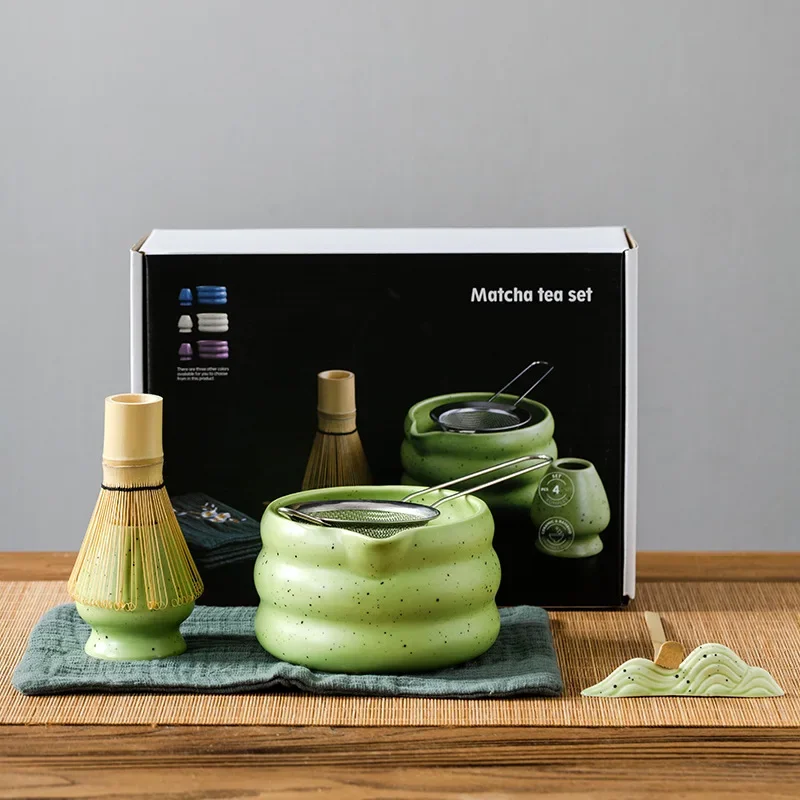 4/7pcs Japanese-style Matcha Tea Set  Ceramic Sand Point Glaze Matcha Bowl with Mouth Tea Xianli Set with Gift Box