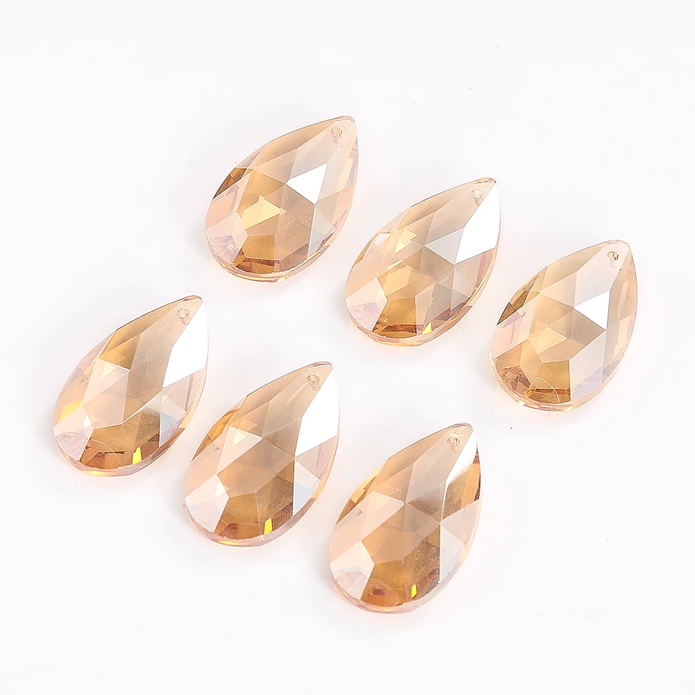 6PCS 38mm Chandelier Crystals Replacement Champagne Teardrop Beads Curtain Prism Suncatcher Hanging Pendant Ceiling Light Parts