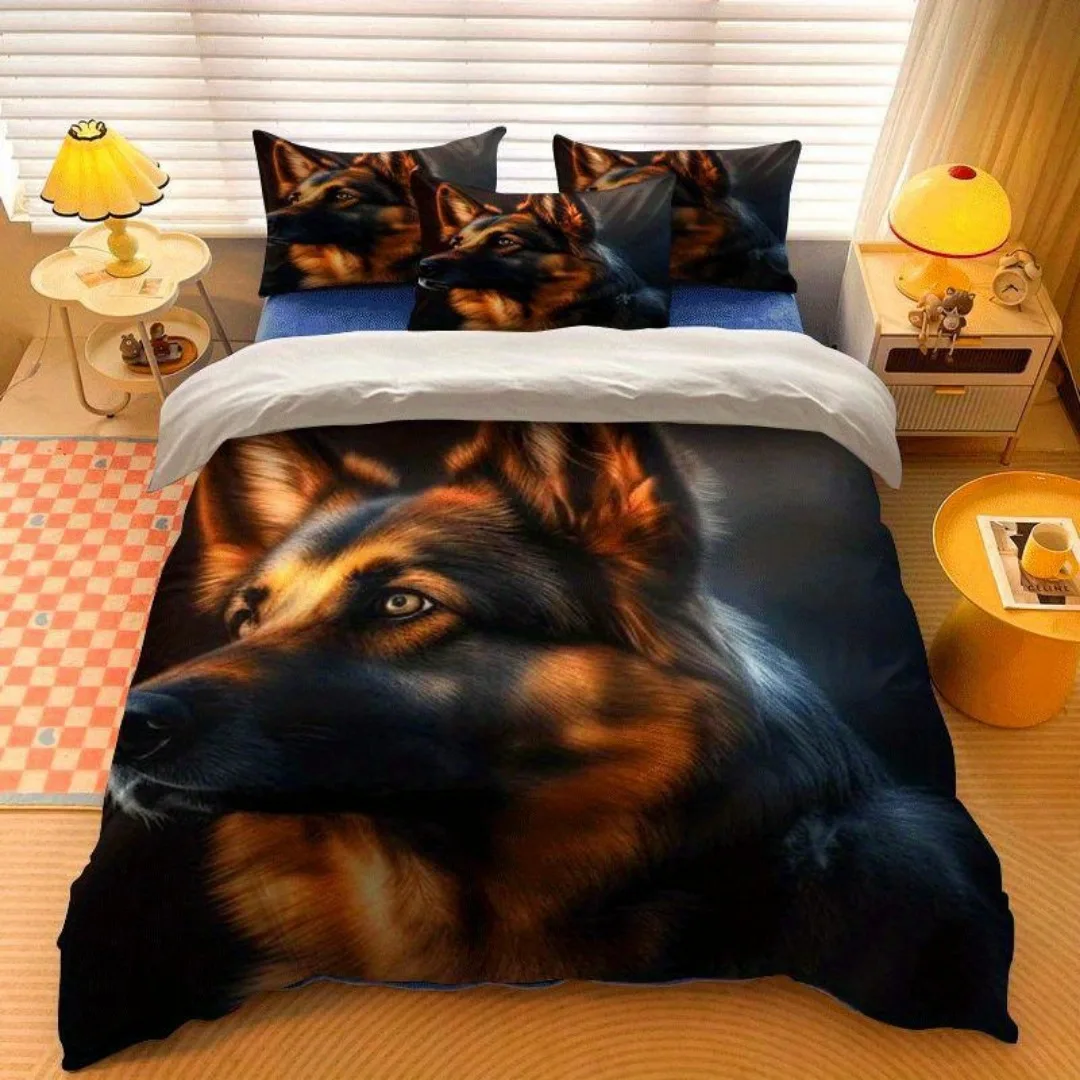 3pcs Majestic German Shepherd Dog 3D Printed Bedding Set Cozy Duvet Cover King Queen Twin Size Birthday Gift Bedroom Decoration