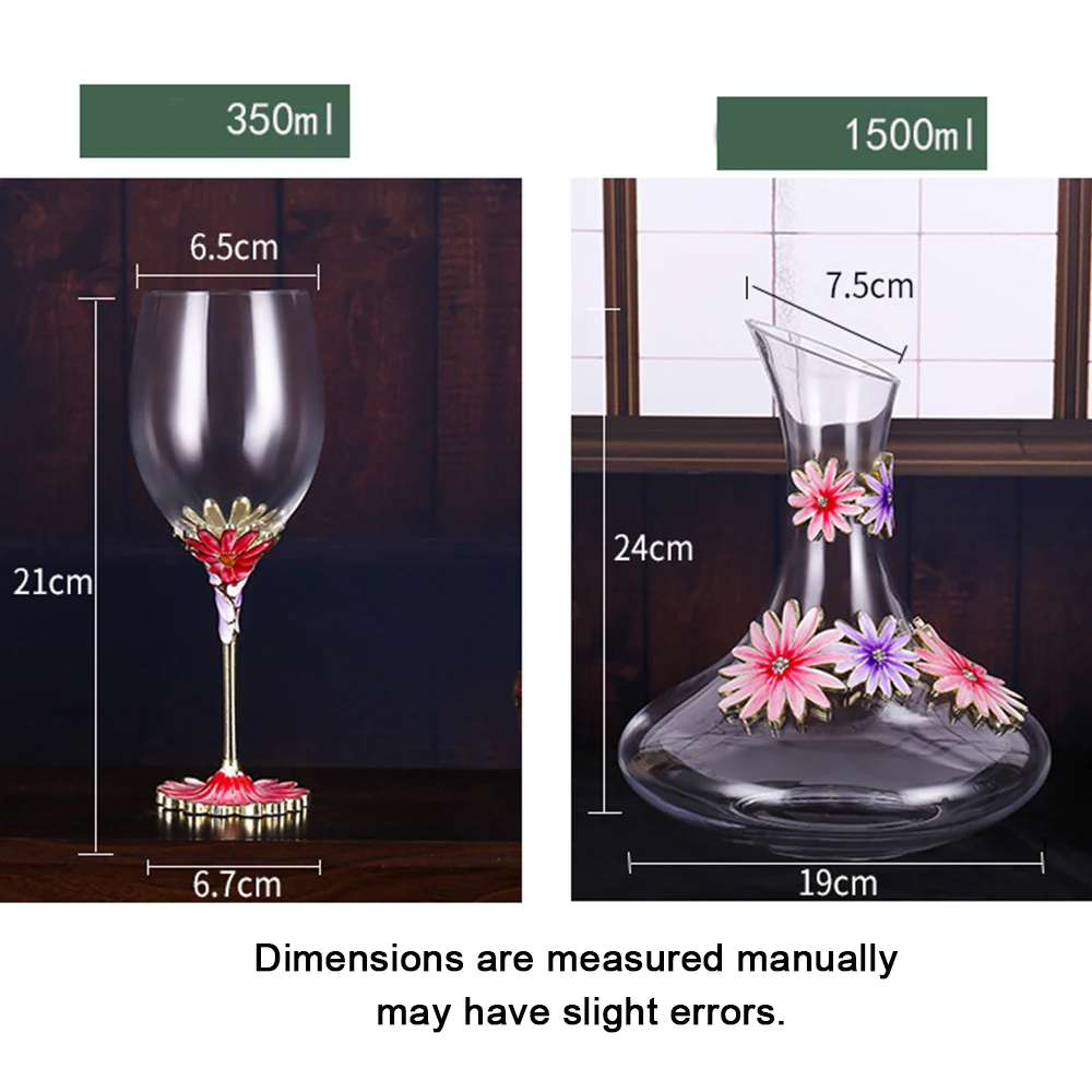 (Can Engrave Logo) 350ML Enamel Daisy Crystal Red Wine Glass Decanter Set, Wedding Cup, Home Stemware, Can Match Gift Box