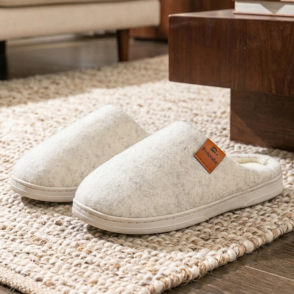 Winter-Herren-Filzpantoffeln mit TPR-Sohlen, Rutschfest, Memory-Schaum-Polsterung, Weich, Warm, Hochwertige Wohnzimmerschuhe – Detail 5