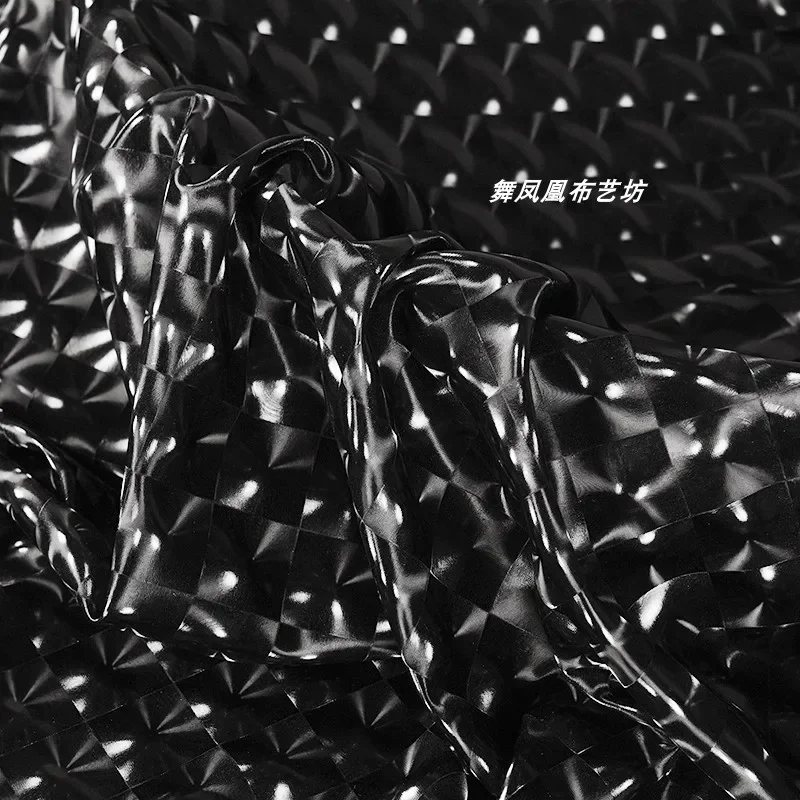 PU Leather Fabric Mirror Black Plaid Soft Four Sided Elastic Designer Wholesale Cloth Apparel Sewing Fabric Material