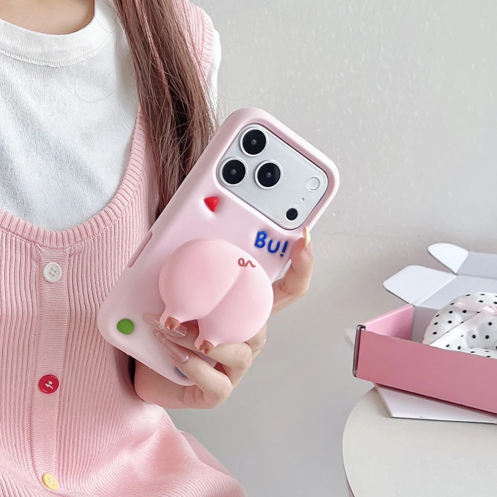 3D Cartoon Schweinchen-Po-Halterung Weiche Silikon-Handyhülle für iPhone 16 17 18 Pro Max Lustige Stoßfeste Standhalter-Abdeckung – Detail 2