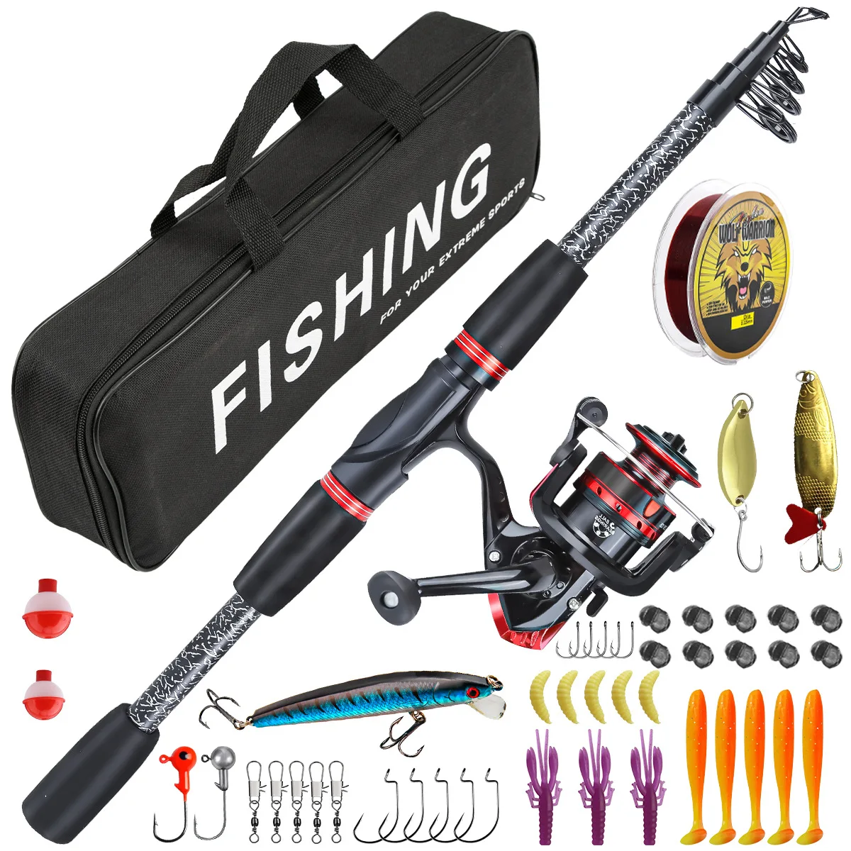 

2.1M Carbon Fiber Fishing Rod Set With Universal Reel Camo Backpack Full Tackle Kit For Sea River Lake Fishing Anglers Gear