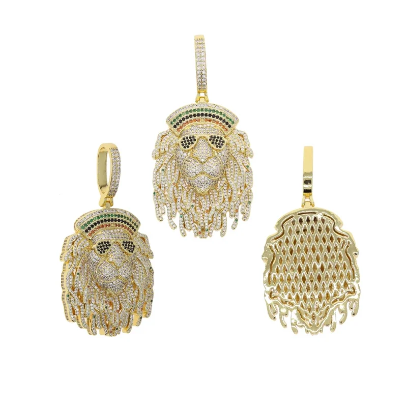 

2025 New Gold Color Bling 5A CZ Paved Lion Head Design Pendant Necklace for Men Big Punk Luxury Cool Jewellery Friendship Gift