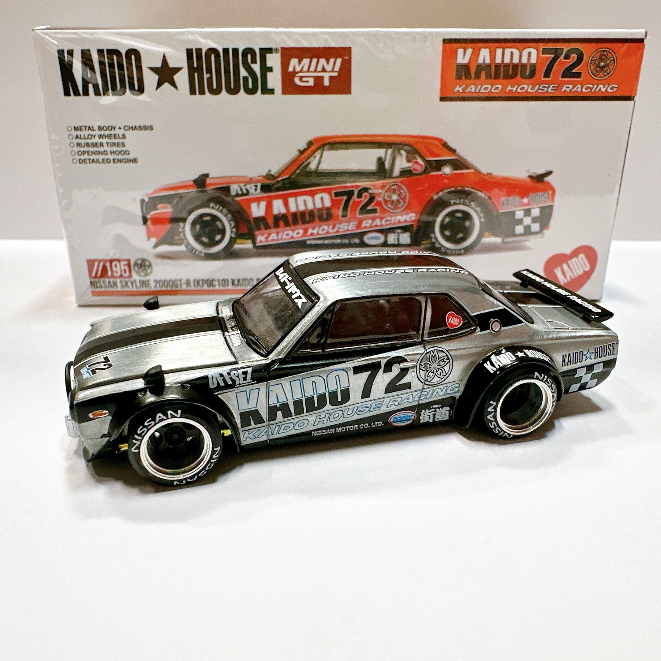 كايدو هاوس 195 *CHASE* 1:64 نيسان سكاي لاين 2000 GT-R KPGC10 كايدو سباق V1 غطاء محرك السيارة القابل للفتح دييكاست موديل سيارة MINIGT KHMG