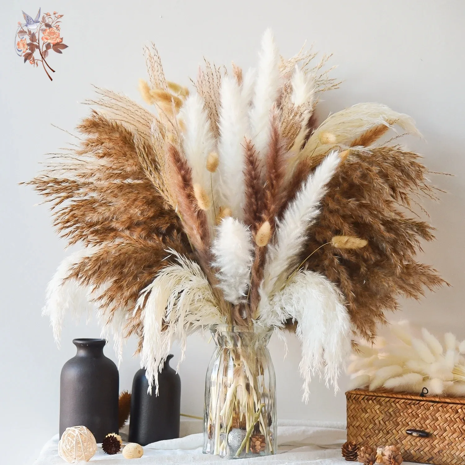 

Natural Dried Flowers Pampas Bouquet Boho Home Vase Decoration Reed Bunny Tails Grass Artifical Floral Wedding Decor Arrangement