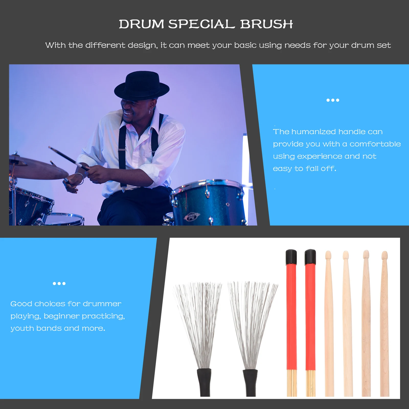 

1 set Drumsticks Set Steel Wire Brush Kit for Jazz Drumming Accessories Special Design Balanced Effect Smooth