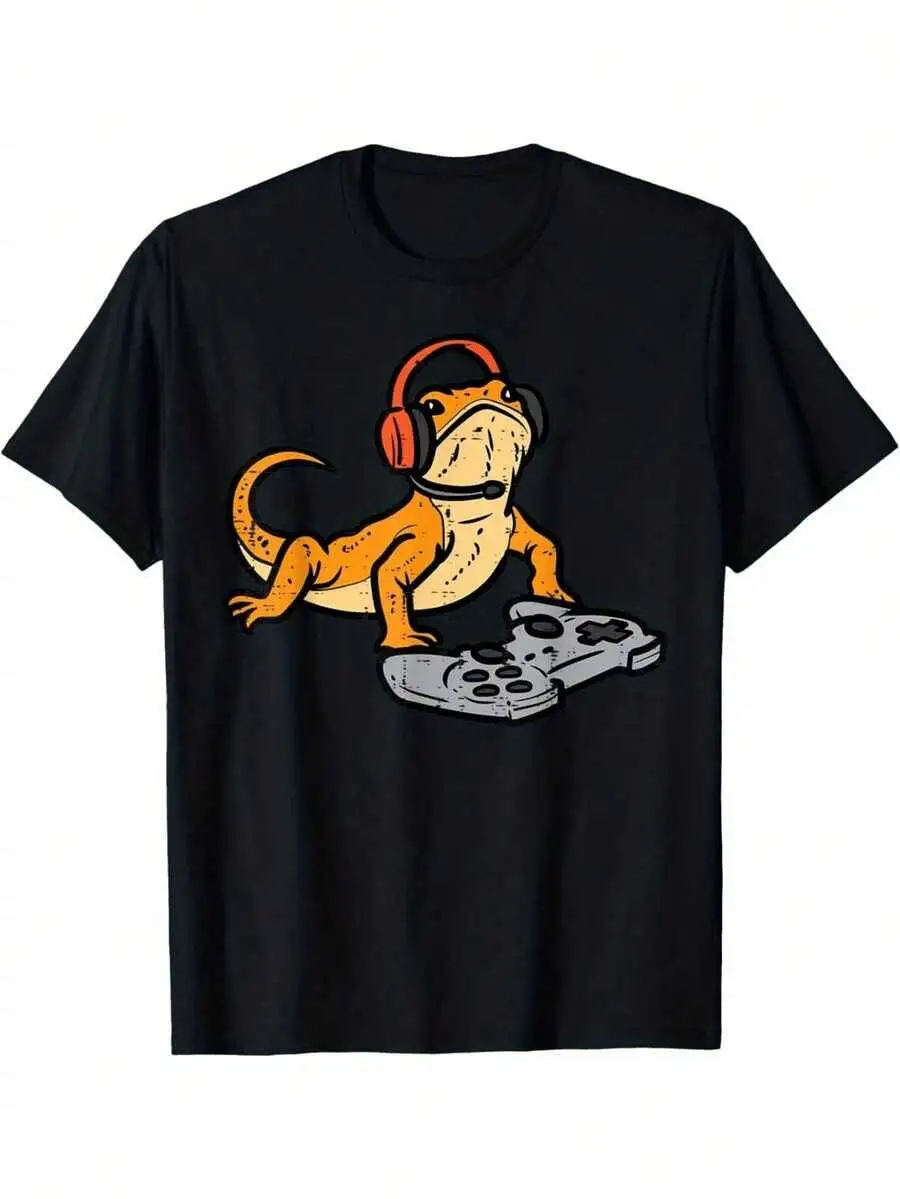 Bearded Video Gaming Graphic-Shirt - Black Cotton And Boys With Funny Gamer Animal Design Tee Shirts Western Men Camisas Para Women's and Men's Unique Prints, Comfortable, Soft, Holiday Gift, Personalized