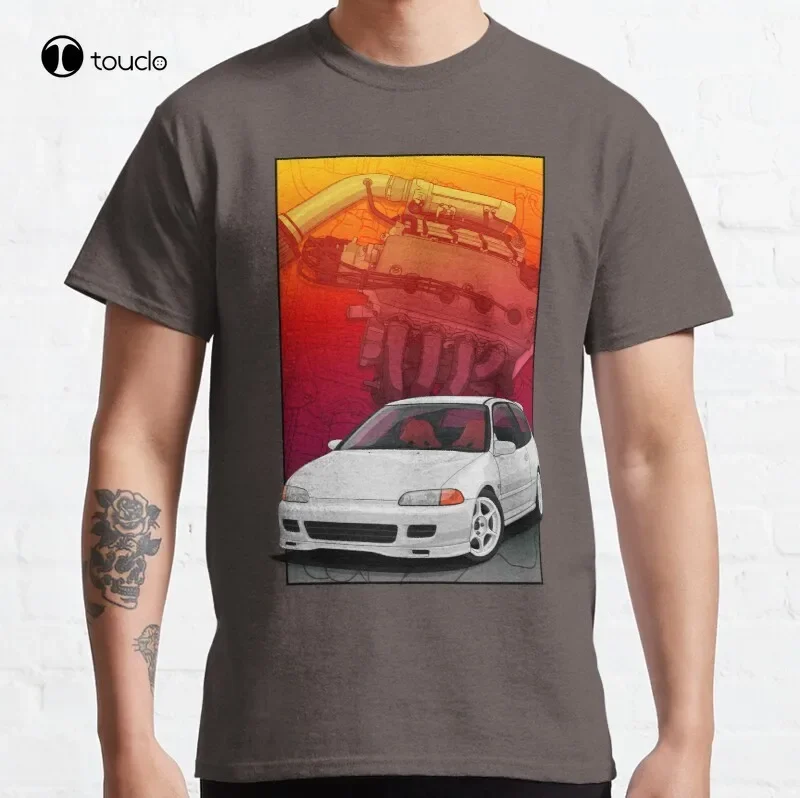 Copy Of Civic Eg Hatch With A D16 Backdrop Ver3 Classic T-Shirt Cotton Tee Shirt Unisex Fashion Tshirt Summer Women Shirts