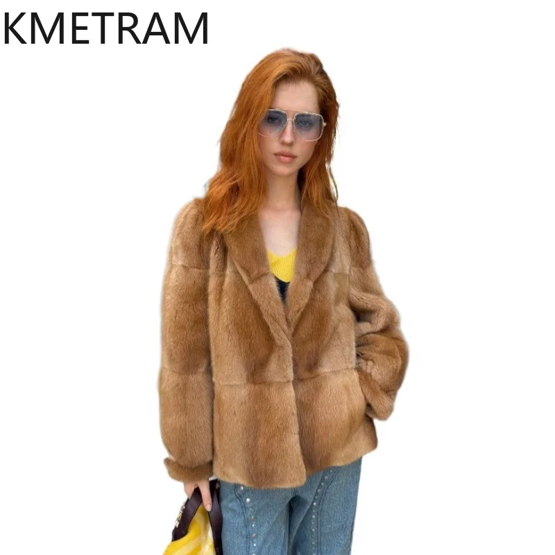 

KMETRAM Real Mink Fur Coat Women 2026 New Loose Soft Lapel Mid-length Luxury Warm Fur Overcoat Winter Jacket Women Шуба Женская