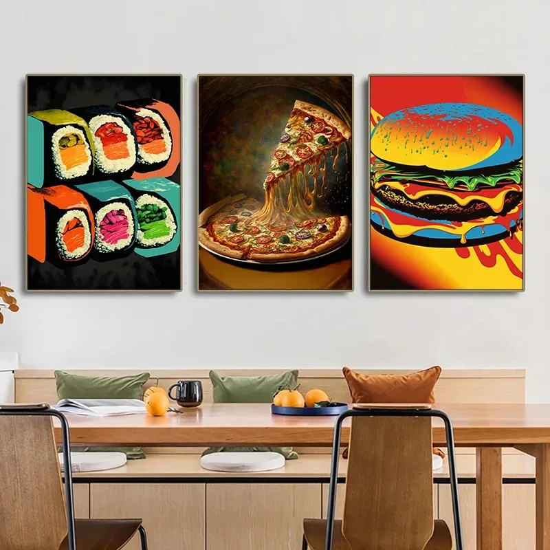 Vintage Taco Burger Sushi Pizza Poster Canvas Painting Wall Art Pictures Unique Kitchen Restaurant Home Decor Food Lover Gift