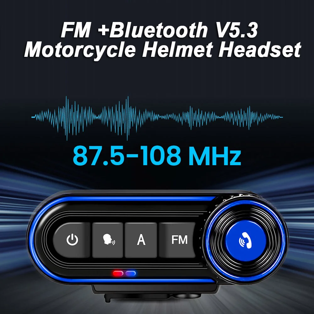 V5.3 Motorcycle Helmet Bluetooth Headset FM Radio Stereo Earphone Waterproof Handsfree Headphone Voice Control Noise Reduction