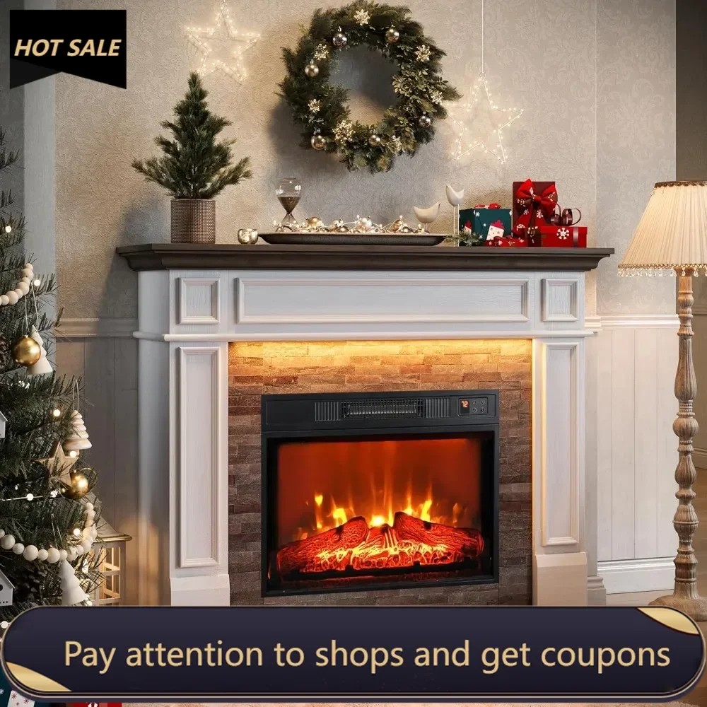 

44" Electric Fireplace Mantel, LED Farmhouse TV Stand with Electric Fireplace Heater, Remote Control 3D Realistic Flame