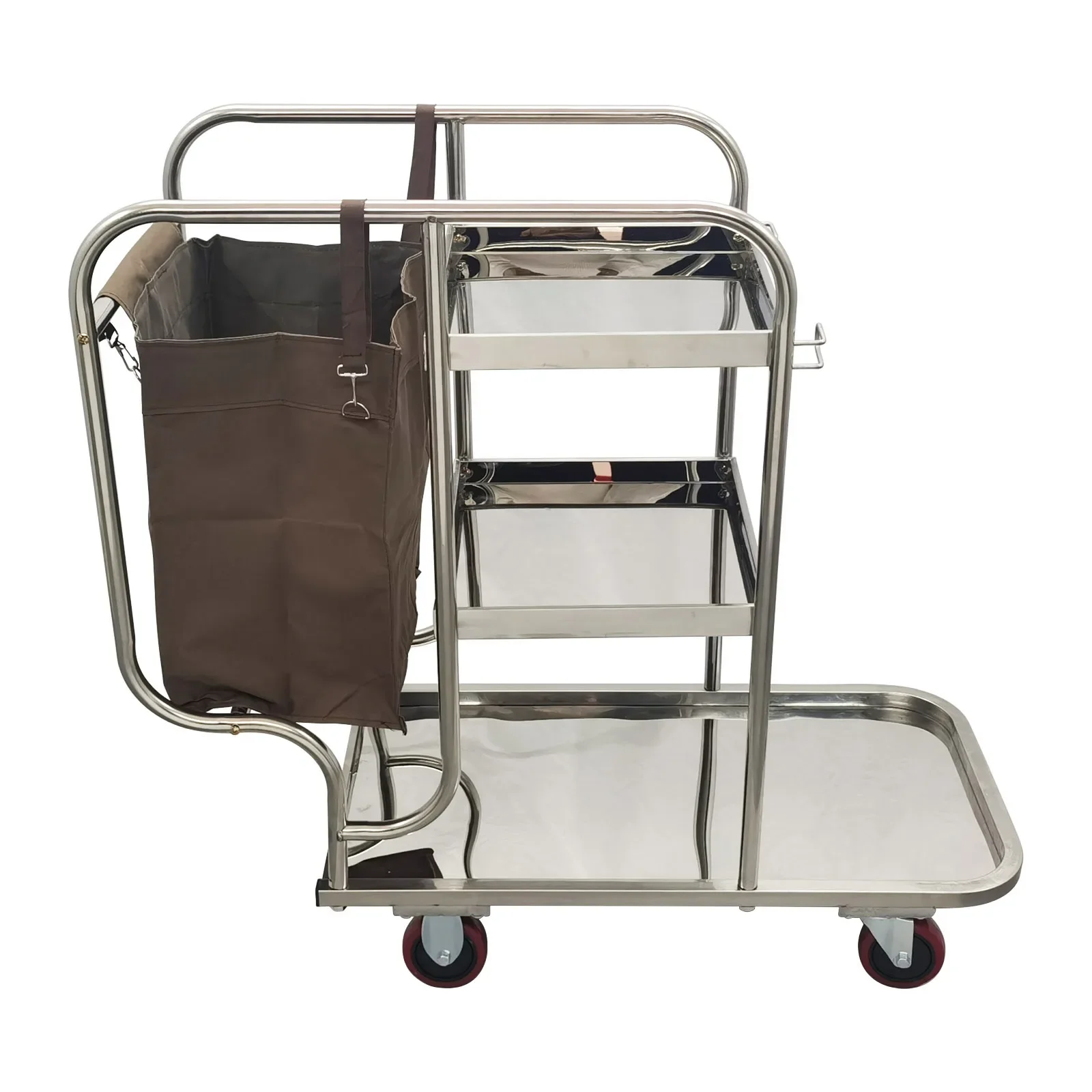 

Stainless Steel Janitor With Bag 3 Shelf Housekeeping Cart Cleaning Supply Trolley