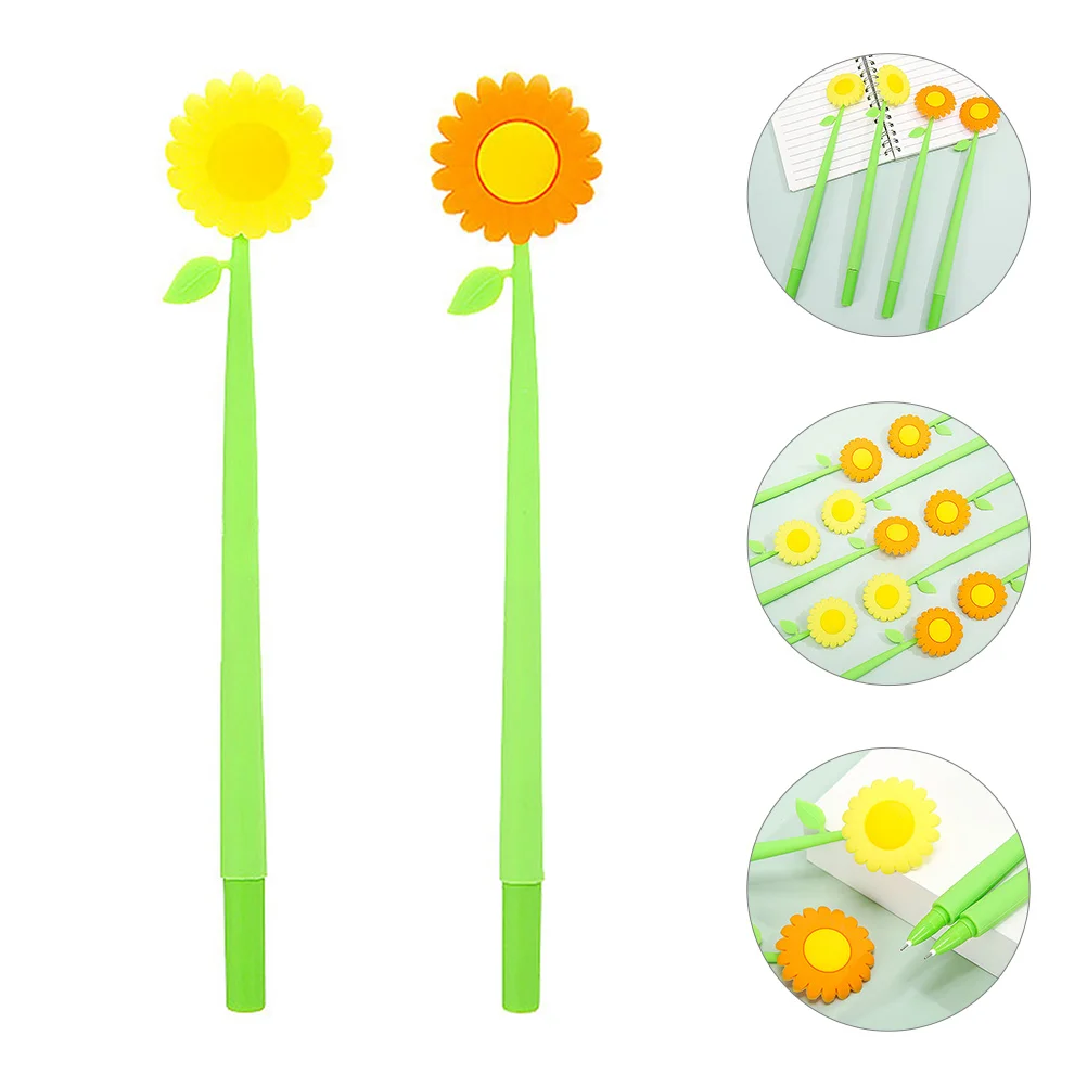 

2 Pcs Sunflower Pen Ink Pens Portable Signing Students Supplies Office Silicone Black Fine Point Creative Work Testing Writing