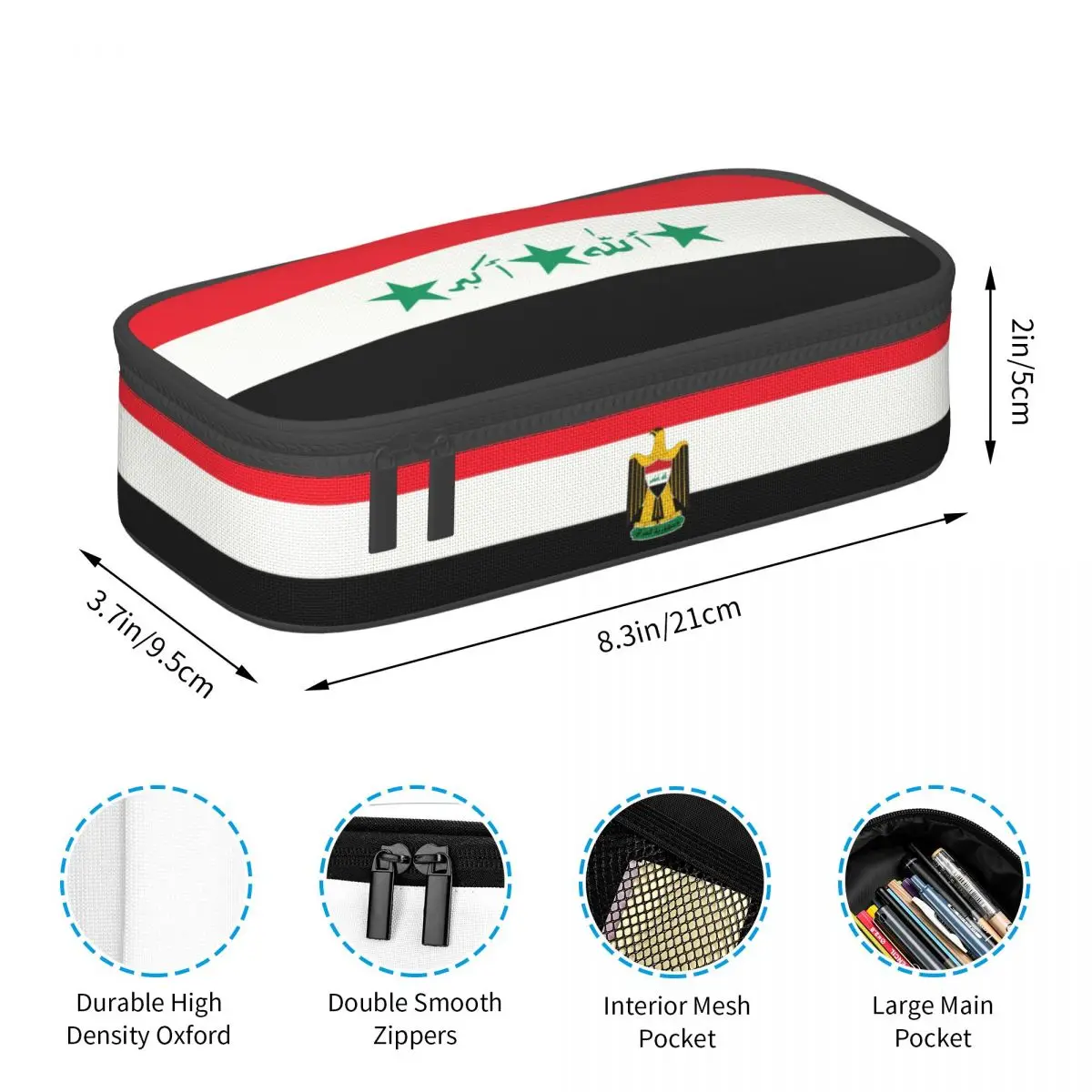 Custom Kawaii Emblem Of Iraq Pencil Case for Boys Gilrs Iraqi Flag Eagle Large Storage Pen Bag Box School Supplies