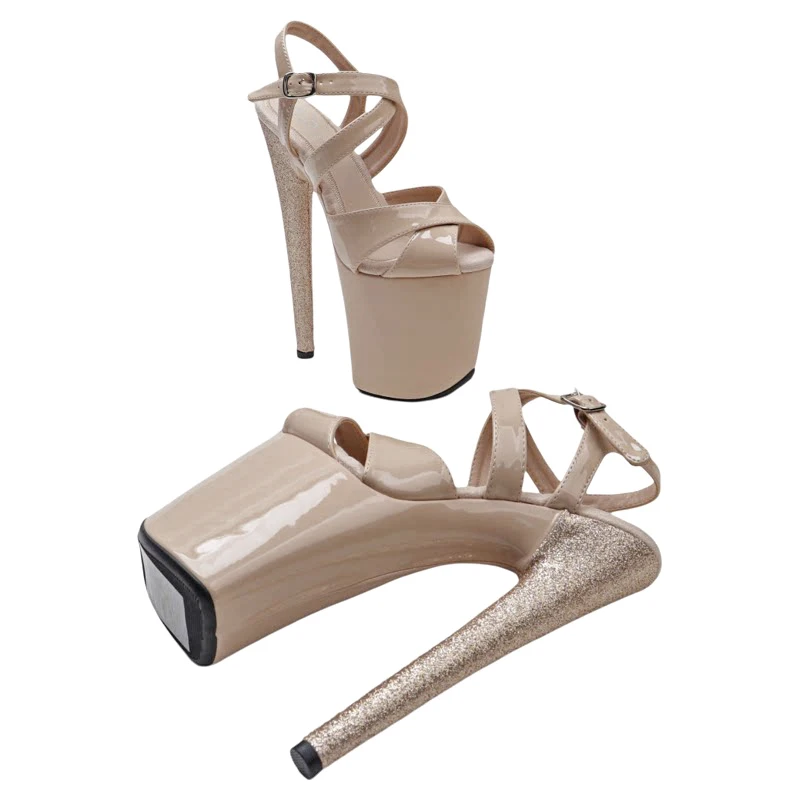 Leecabe 20cm/ 8inches patent  PU upper with glitter sexy high heel sandals party  stripper heel pole dance shoes