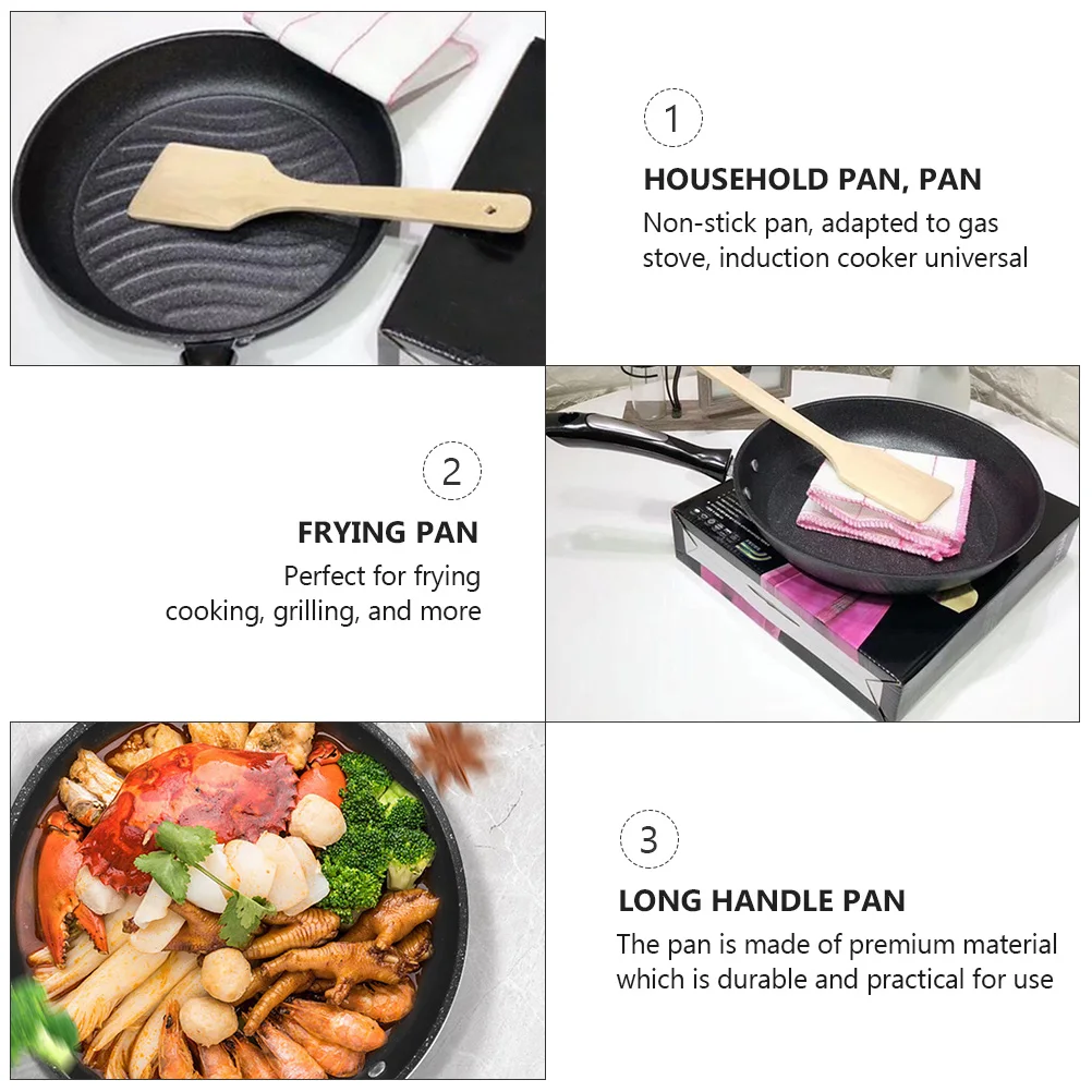 

Non-Stick Frying Pan Iron Household Kitchen Pan Long Handle For Gas Stove Induction Cooker Bbq Steak Brown Easy Clean