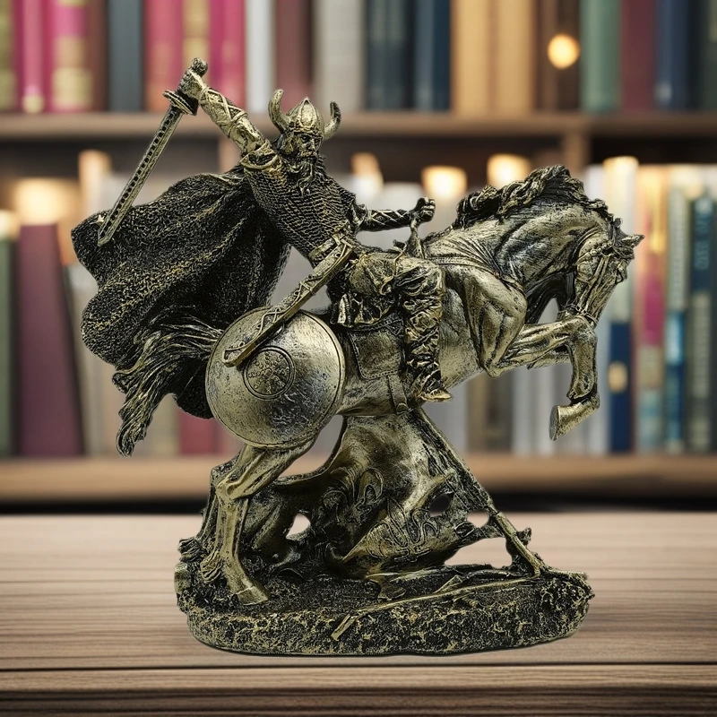 Medieval Knight On Horse Resin Figurine Vintage Warrior Armor Statue Desktop Ornament Home Office Tabletop Decor Handicraft Gift