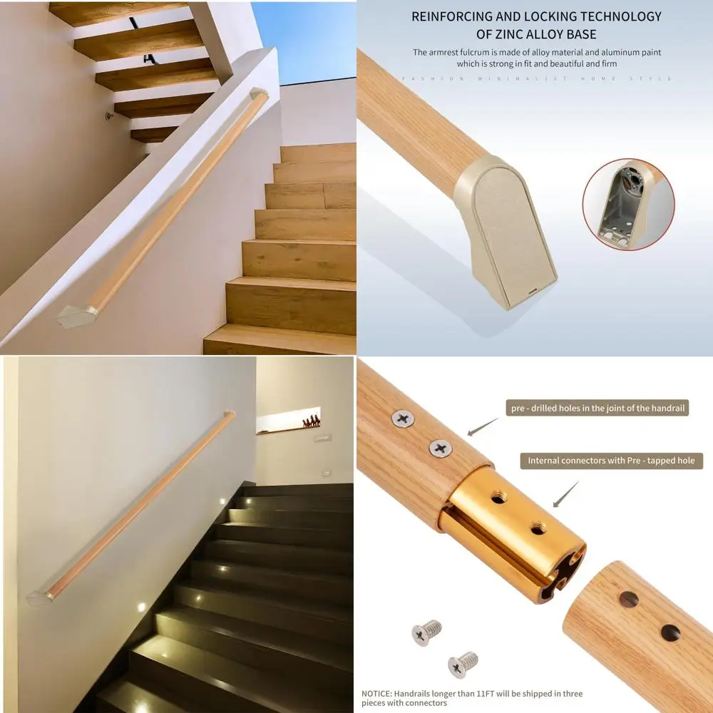 مجموعة درابزين ألومنيوم حديثة بطول 6 أقدام - متوافقة مع ADA، درابزين سلالم داخلي وخارجي، قضيب إمساك بقطر 1.4 بوصة، مثبت على الحائط