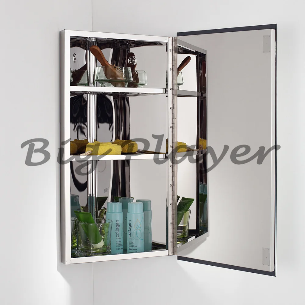 Wall-mounted Stainless Steel Wall Cabinet Simple Modern Bathroom Bright Corner Cabinet Bathroom Mirror Cabinet