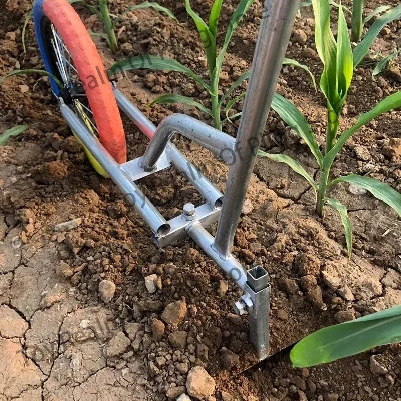 Cultivador pequeño, máquina de azada multifuncional, abridor de zanjas de empuje manual, aflojamiento de suelo y deshierbe, carro de zanja