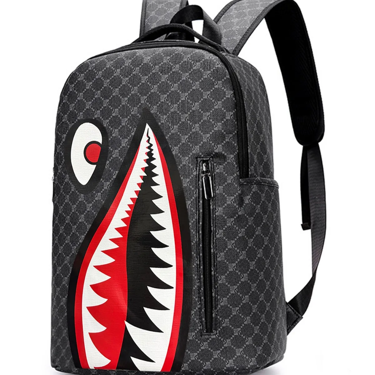 حقيبة ظهر رجالية مستوحاة من القرش - حقيبة نهارية كاجوال للأعمال بسعة كبيرة، حقيبة مدرسية جامعية أنيقة للحرم الجامعي