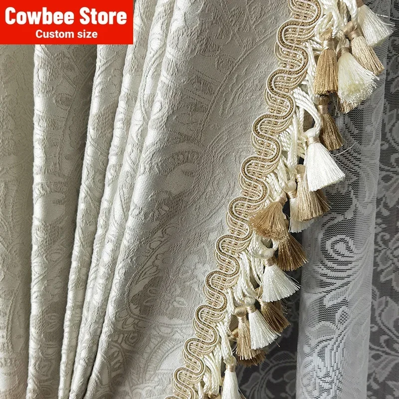 

Luxury French Retro Cream Style Large Curtains for Living Dining Room Bedroom Three-dimensional Relief Shading Curtain Customize