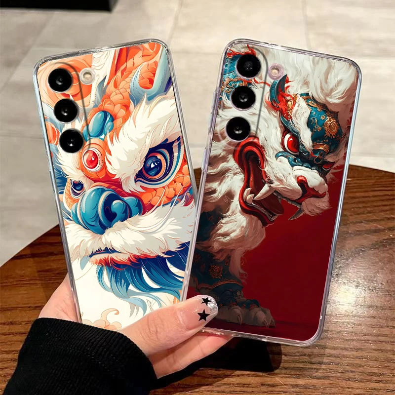 Chinese Lion Dance Transparent Phone Case for Samsung Galaxy A37 A57 A16 A14 A12 A22 A24 A42 A50 A70 A20 A30 A40 Soft TPU Cover