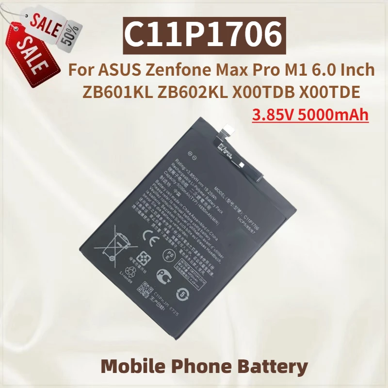 

High Quality C11P1706 Phone Battery 3.85V 5000mAh For ASUS Zenfone Max Pro M1 6.0 lnch ZB601KL ZB602KL X00TDB X00TDE Brand New
