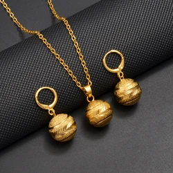 Anniyo Gold Plated Round Ball Sets Necklaces Earrings Woman Girls African Ethiopian Party Jewelry Middle East Arab Dubai #172616