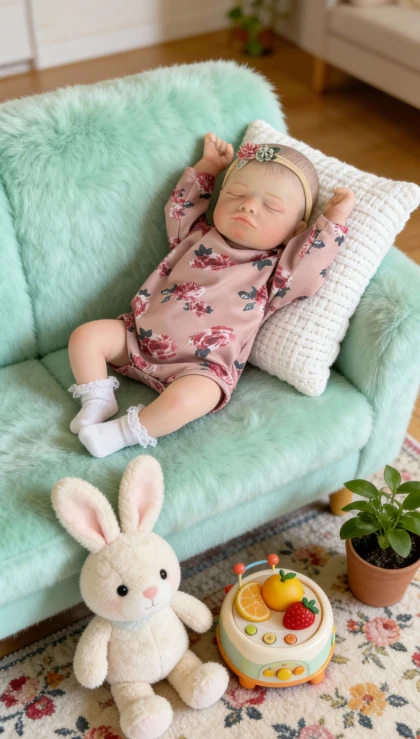 NPK 17'' Reborn Rosalie Schlafendes Baby Mädchen mit Stoffkörper/Ganzkörper Vinyl 3D-Bemalungshaut mit vielen Details Adern Bebe Toys