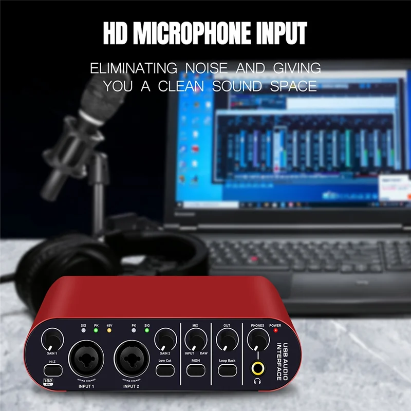 

ABYM Professional 24Bit 192Khz Audio Interface 2 Input Sound Card For Electric Guitar External Studio PC Recording Tuner