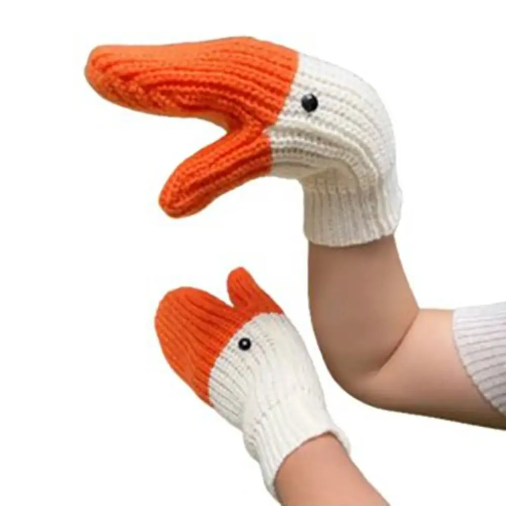 Warm Long Knitted Goose Gloves Creative Funny Swan Gloves Haling Hands Soft Winter