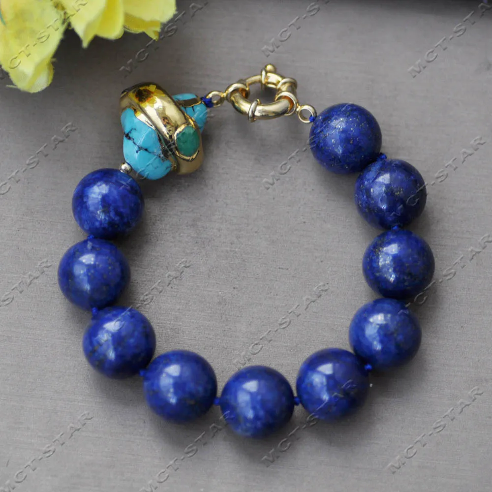 

MCT·STAR Natural 8'' 24mm Blue Round Lapis lazuli Baroque Turquoise CZ Bracelet (Z14299)