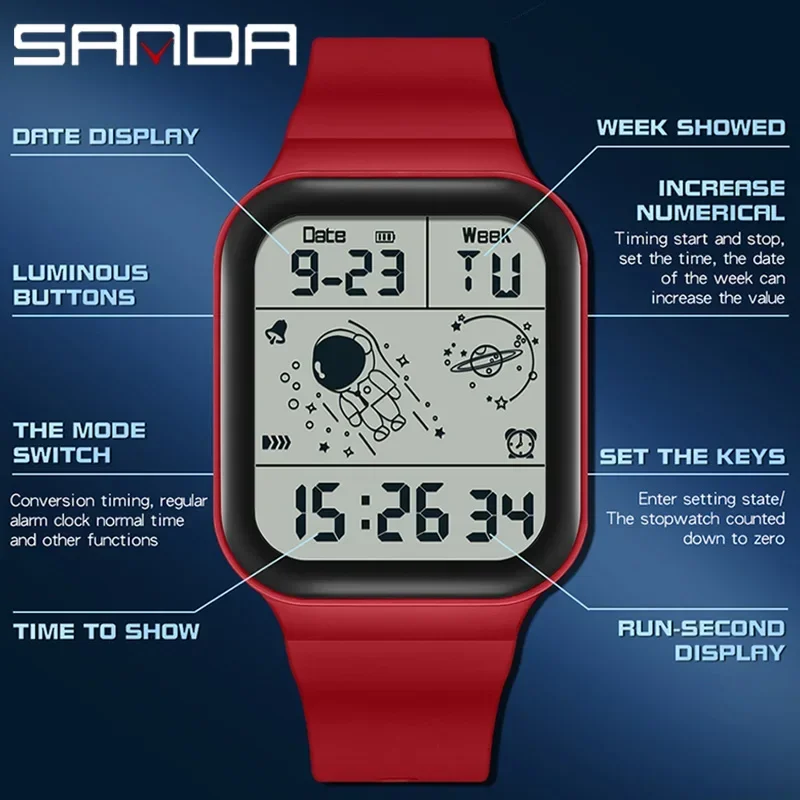 SANDA  6052  Masculino Fashion Men\'s Watches Digital Wristwatch 50M Waterproof Sports Casual Watch for Male Clock Relogios