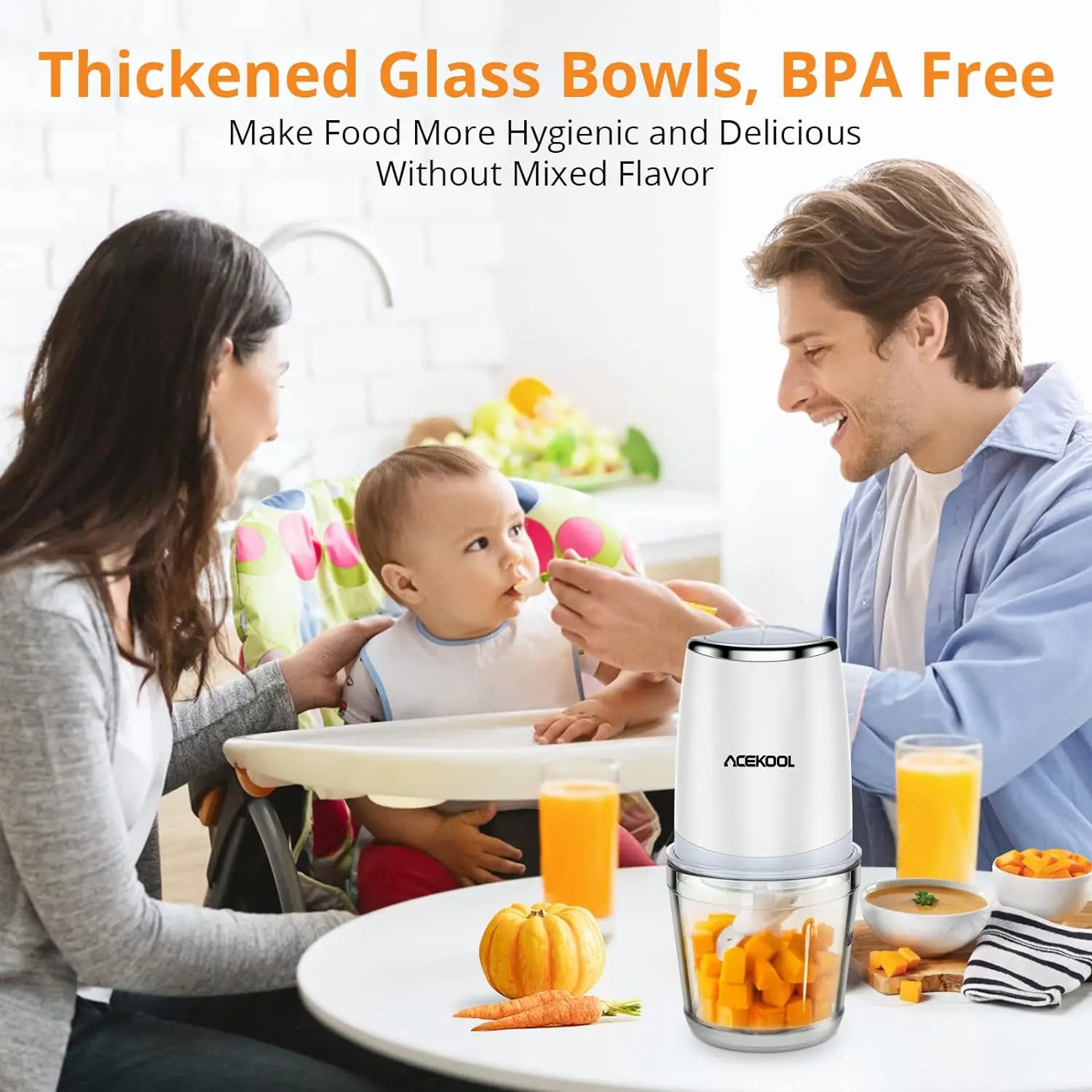 محضرة طعام صغيرة مع وعاء زجاجي سعة 2.5 كوب، مفرمة طعام كهربائية صغيرة 300 وات، محضر طعام للمطبخ بسرعتين مع شفرات حادة