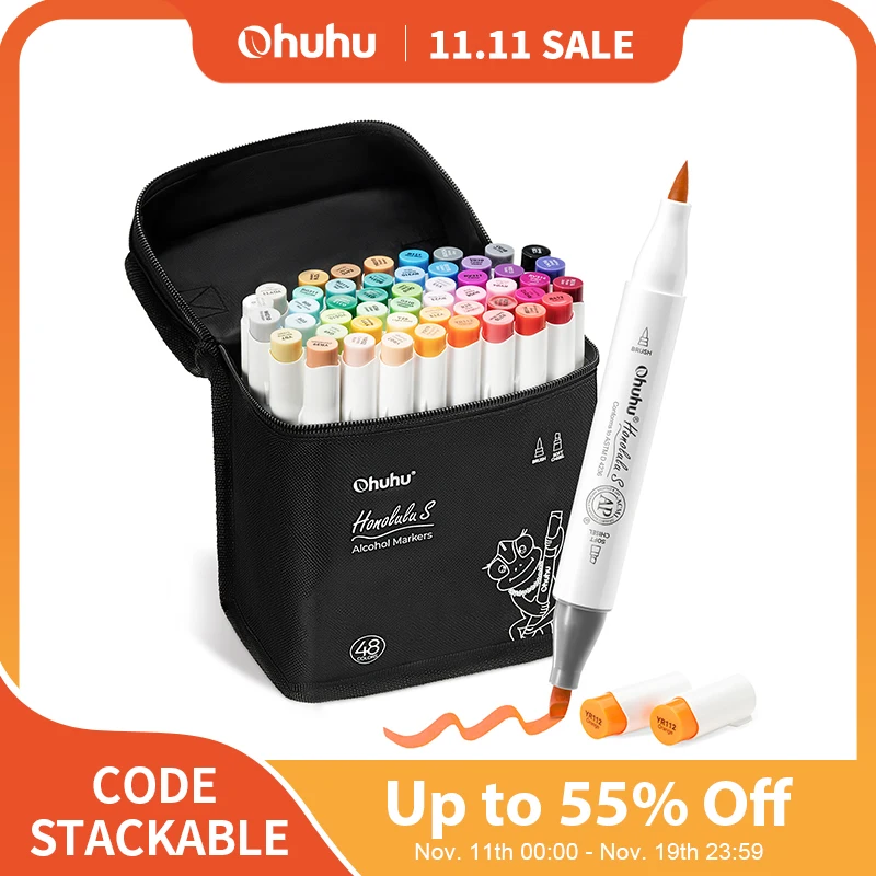 

Ohuhu Honolulu S, 48 цветов, набор маркеров, спиртовые художественные маркеры, дизайн в красную точку, двойные наконечники, эскизы, рисунок, школьные принадлежности для рукоделия