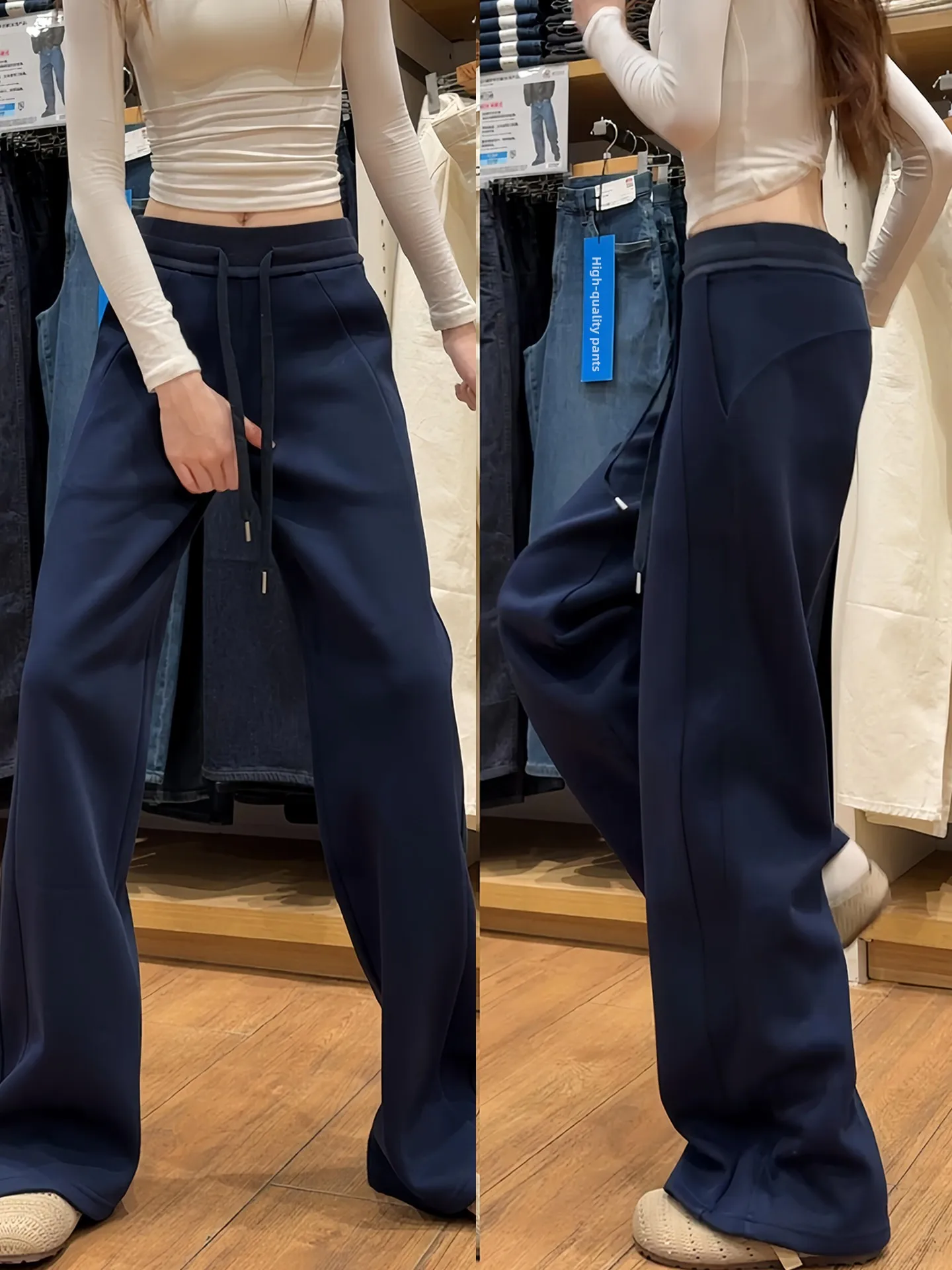 American Style Slim Fit Sport Pants Women's High Waist Straight Leg Loose Wide Leg Casual Trousers Autumn New Arrival