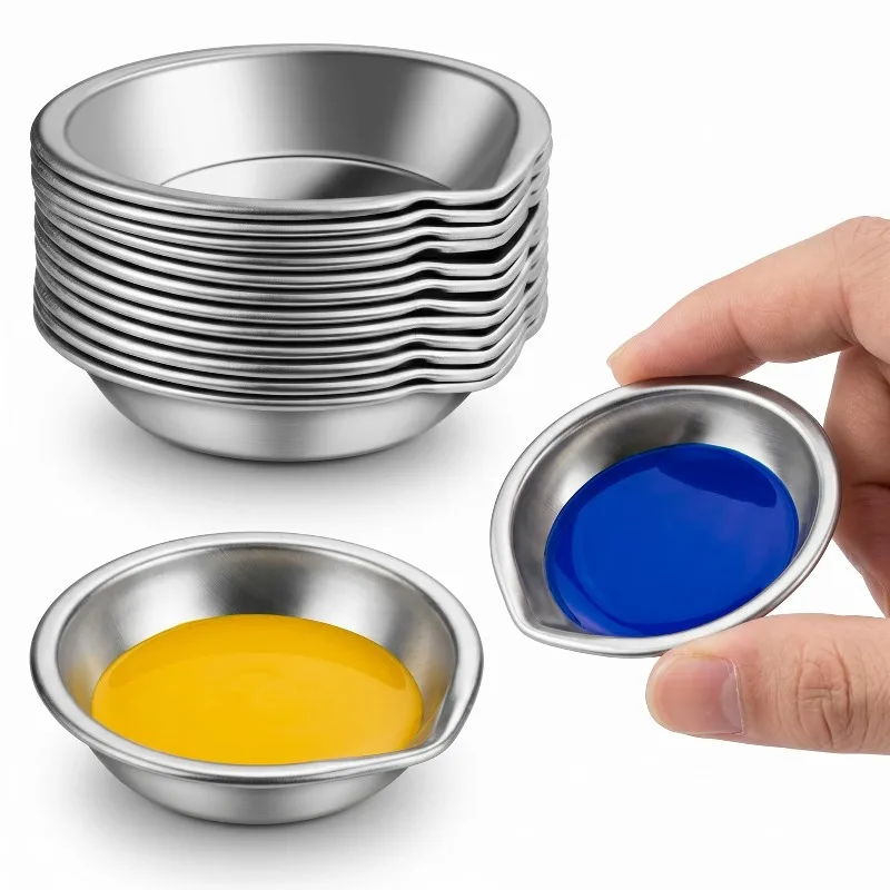 5/10/20Pcs Makeup Palette Stainless Steel Small Round Paint Tray Artist Watercolours Paint Mixing Palette Tray for Artist