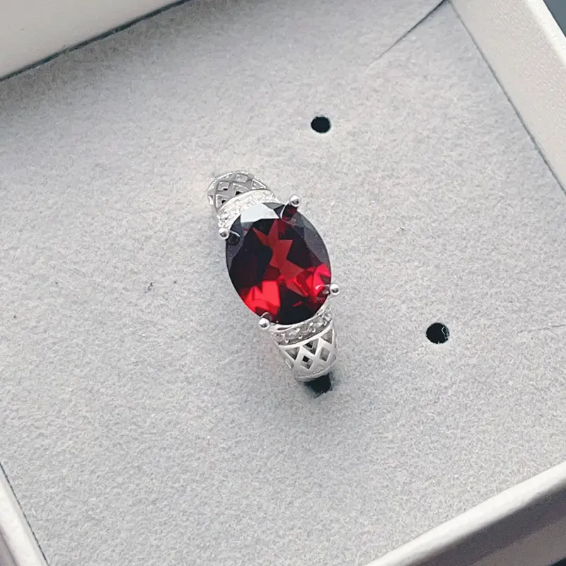 

925 Sterling Silver Natural Garnet Ring Certified Fine Jewelry Exquisite Craftsmanship Gold Plated retro hollow Gemstone Ring