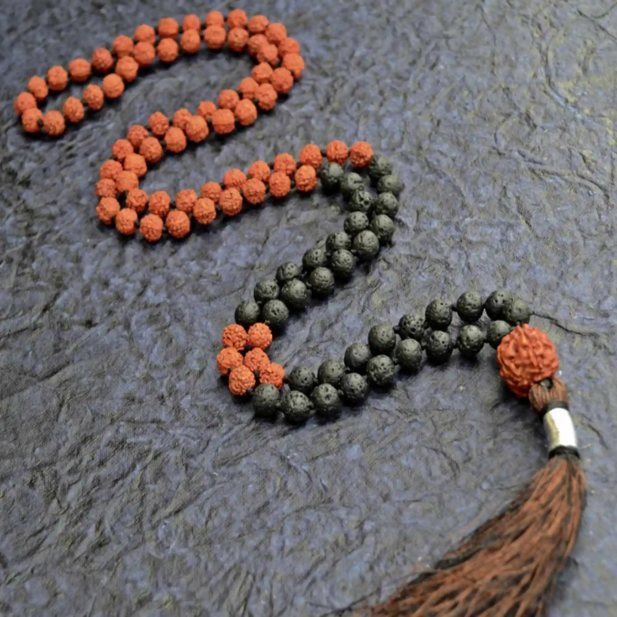 8mm Natural black volcanic rocks Sandalwood 108 knot necklace Chain Pray Chic Practice spread Beaded All Saints' Day Colorful