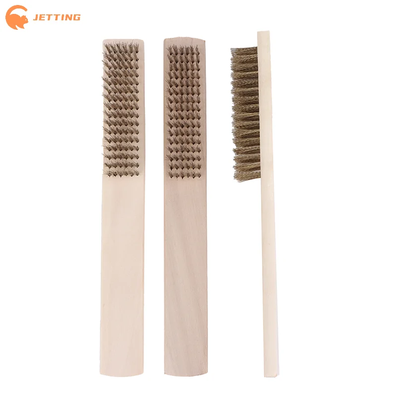

2/5/10 шт., набор латунных проволочных щеток с деревянной ручкой для чистки промышленных устройств, 6x16 рядов, щетки для полировки и шлифования