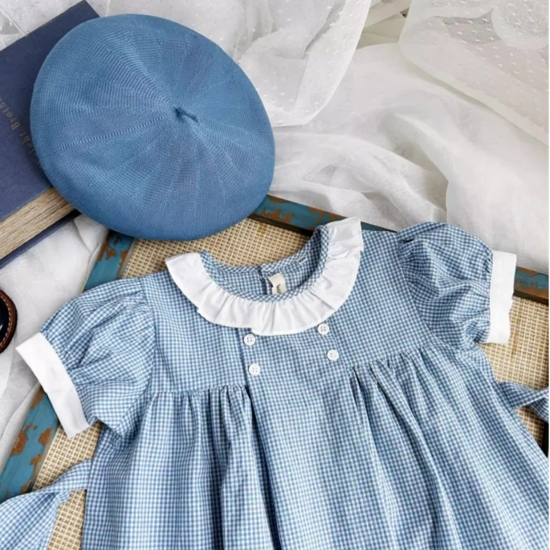 Boutique Sweet Vintage Handmade Smocking Girl Cute Short-sleeved Dress Princess Girls Dress Up quality girl clothes