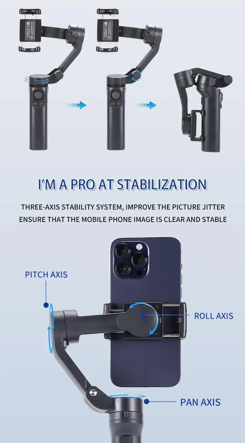 New F5 Plus 3-Axis Smartphone Handheld Gimbal Cellphone Video Record Vlog Foldable Anti-shake Stabilizer Tripods Video Record