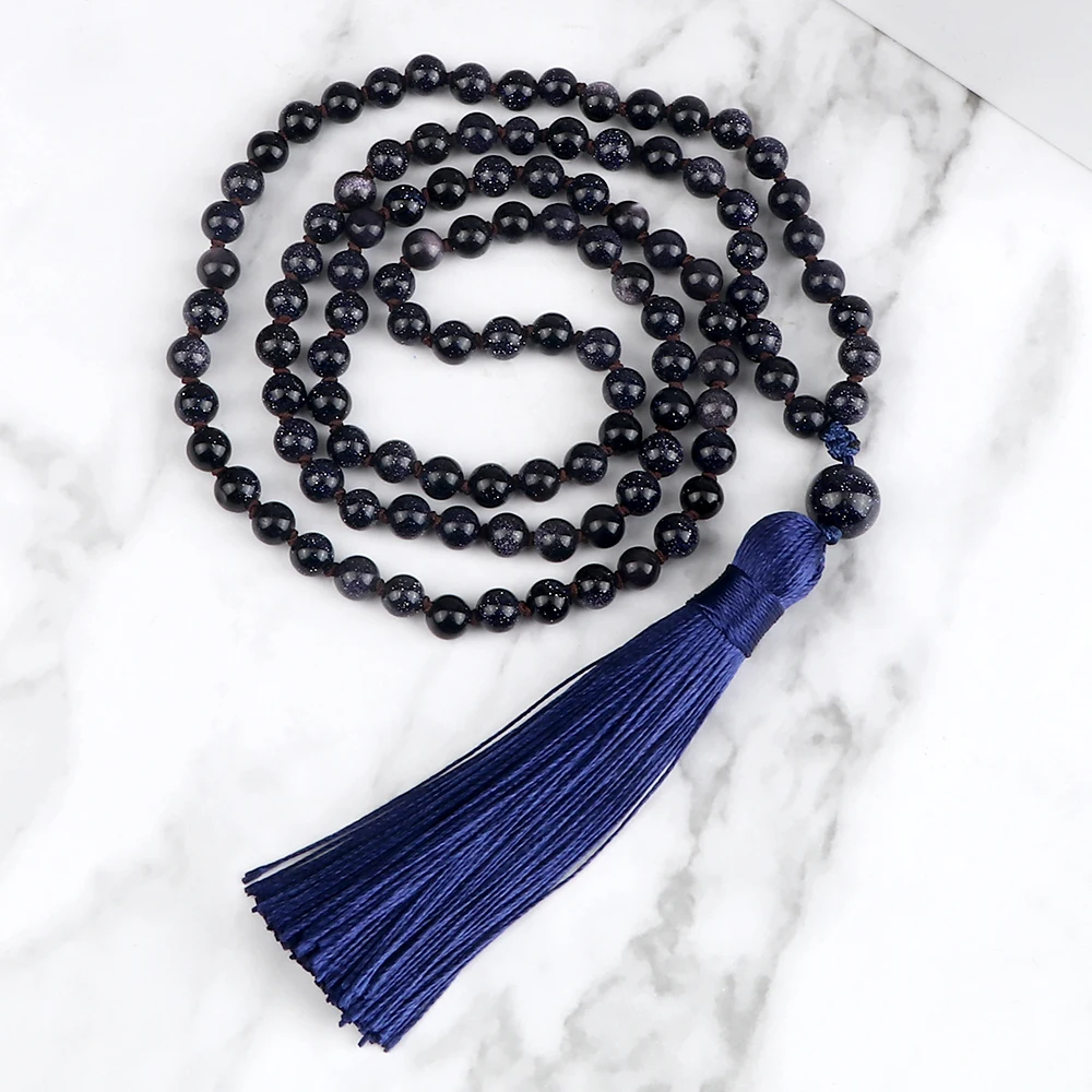 Vintage Blue Sandstone Beaded Bracelets Neckalaces for Women Men 108 Mala Handmade Neckalace Fashion Jewelry Gift Charm Bracelet