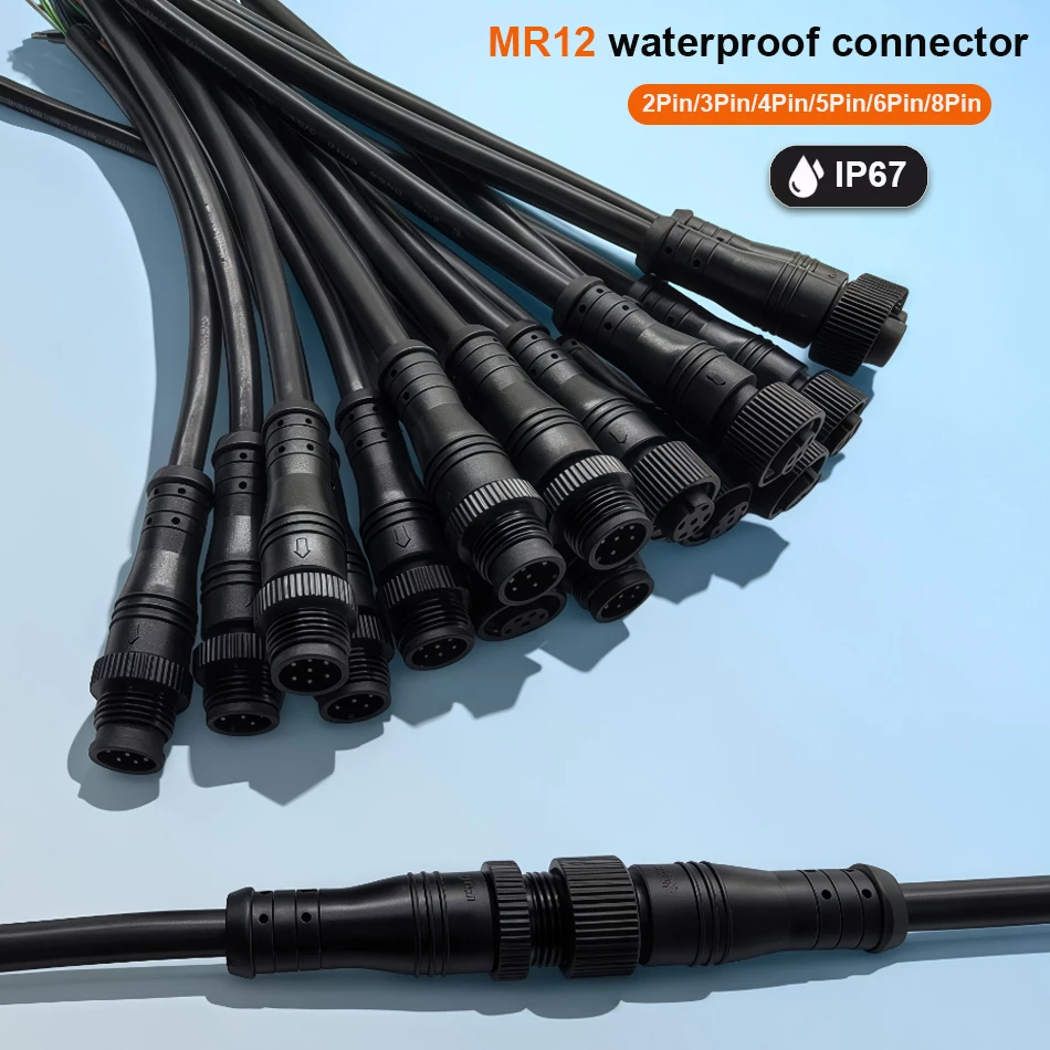 M12 Waterproof 2 3 4 5 6 8Pin IP67 Cable Wire Plug for LED Strips Male and Female Jack 20cm Length Connector Quick Lock