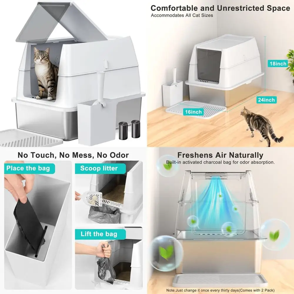 

Extra Large Enclosed Metal Cat Litter Box with Lid, XL Size for Large Cats, Easy Scoop and Anti-Leakage Design